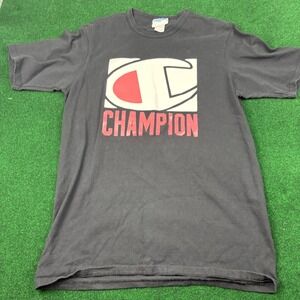 Champion T-Shirt Black‎ Graphic Logo Tee Mens Large